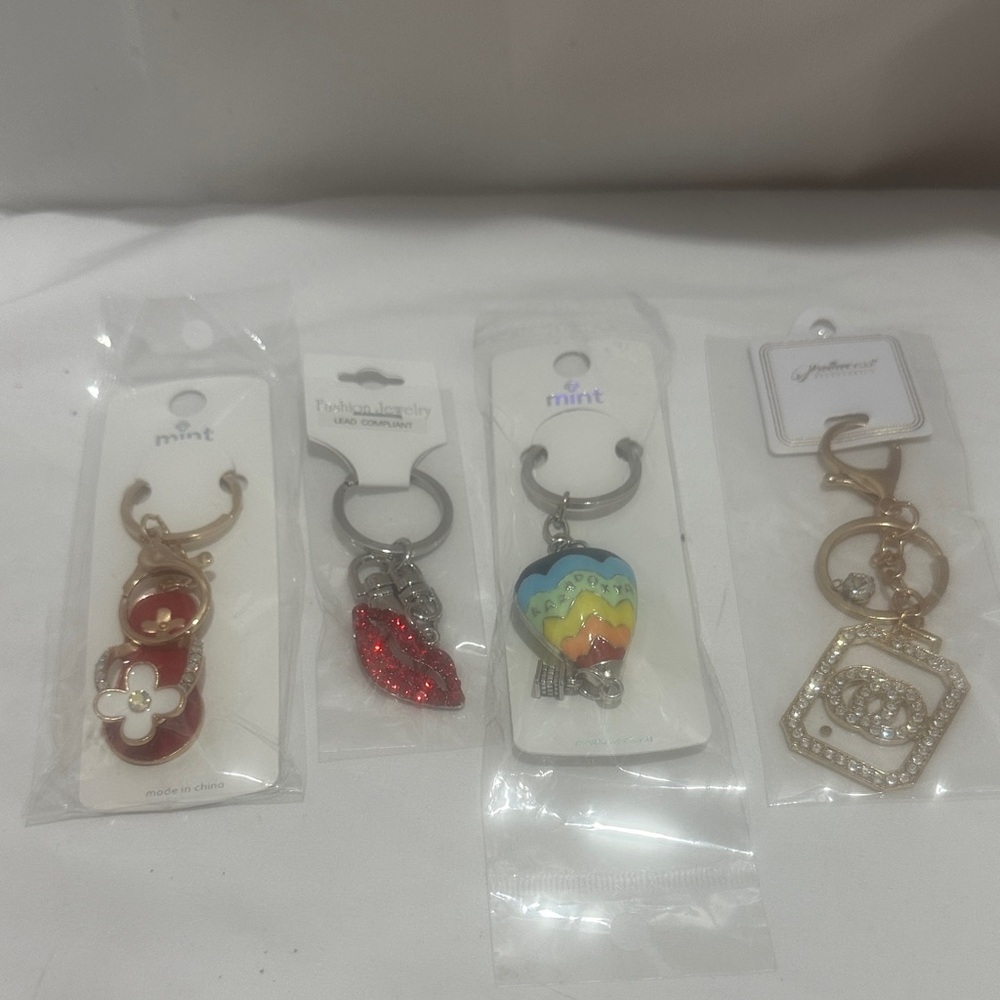 Colorful Keychain Set of 4 with Charms NWT